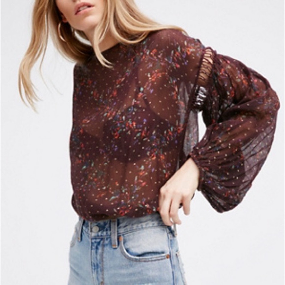 Free People Fabienne Printed Peasant Top